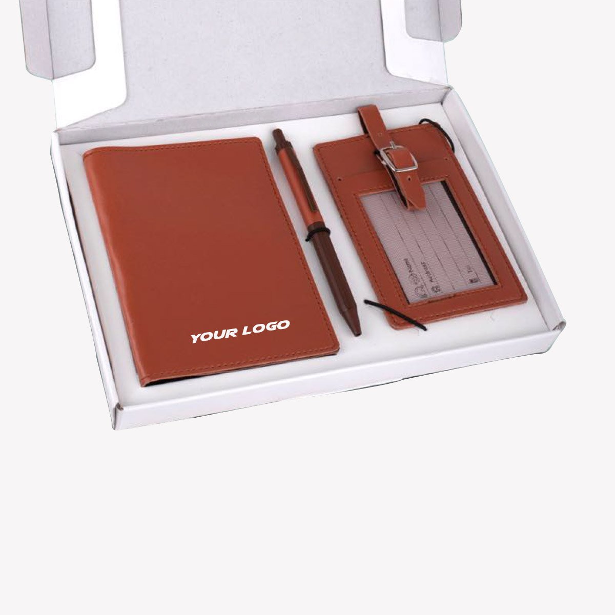 3 Pc Travel Corporate Gift Set – Passport Holder, Luggage Tag & Pen ...