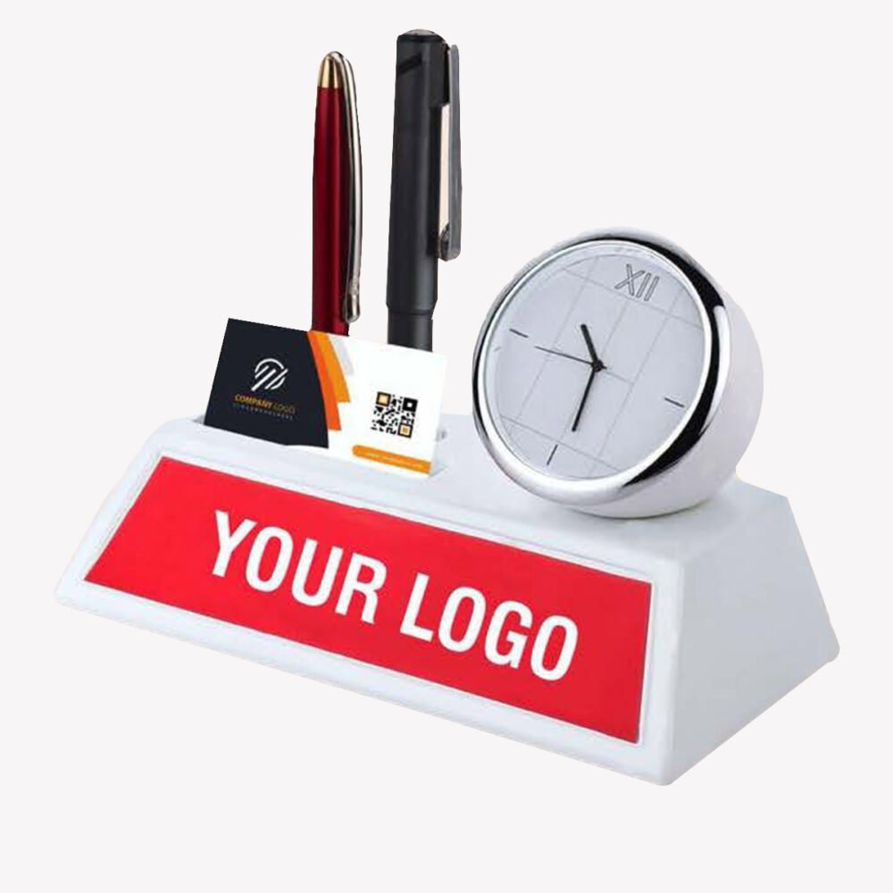 Table Clock With Double Pen Holder And Card Holder