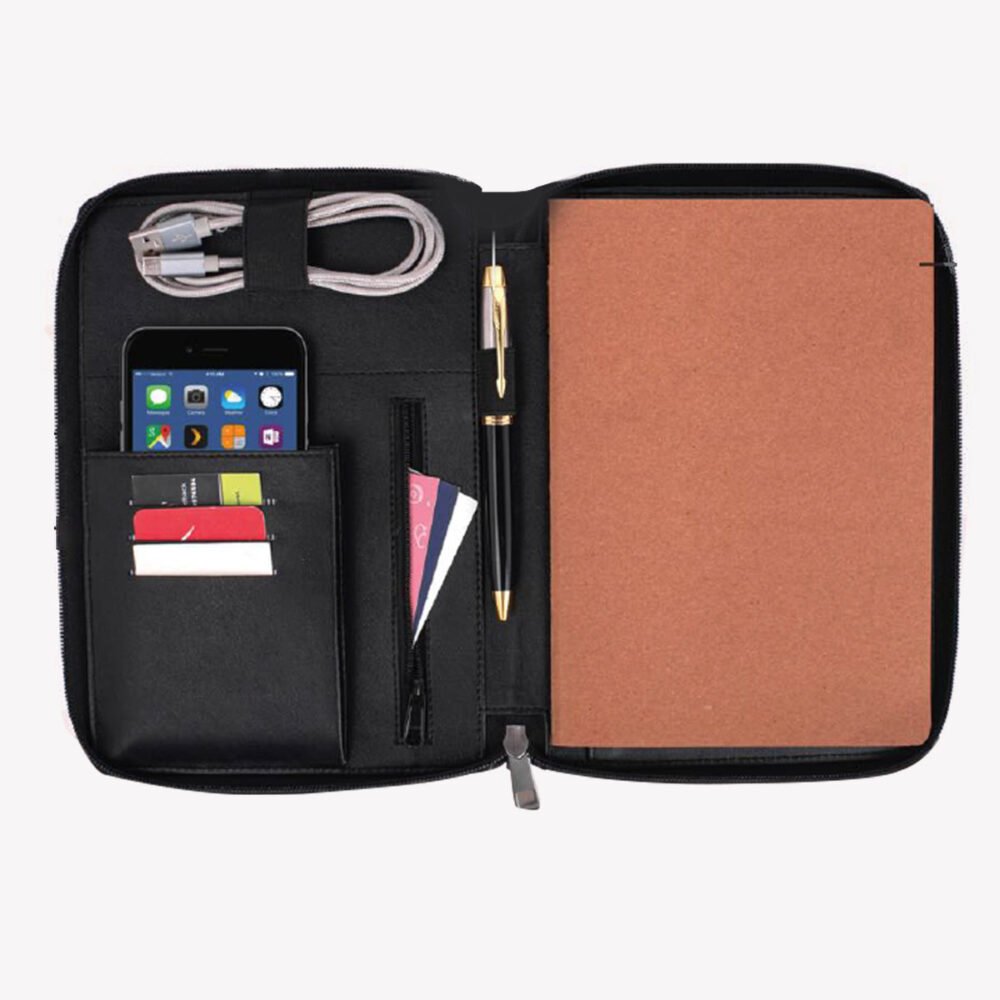 Zippered Work Folder With Notebook & Card Holder