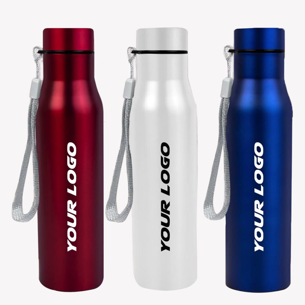 750ml Long Cola Colored Stainless Steel Bottle with Carry Strap