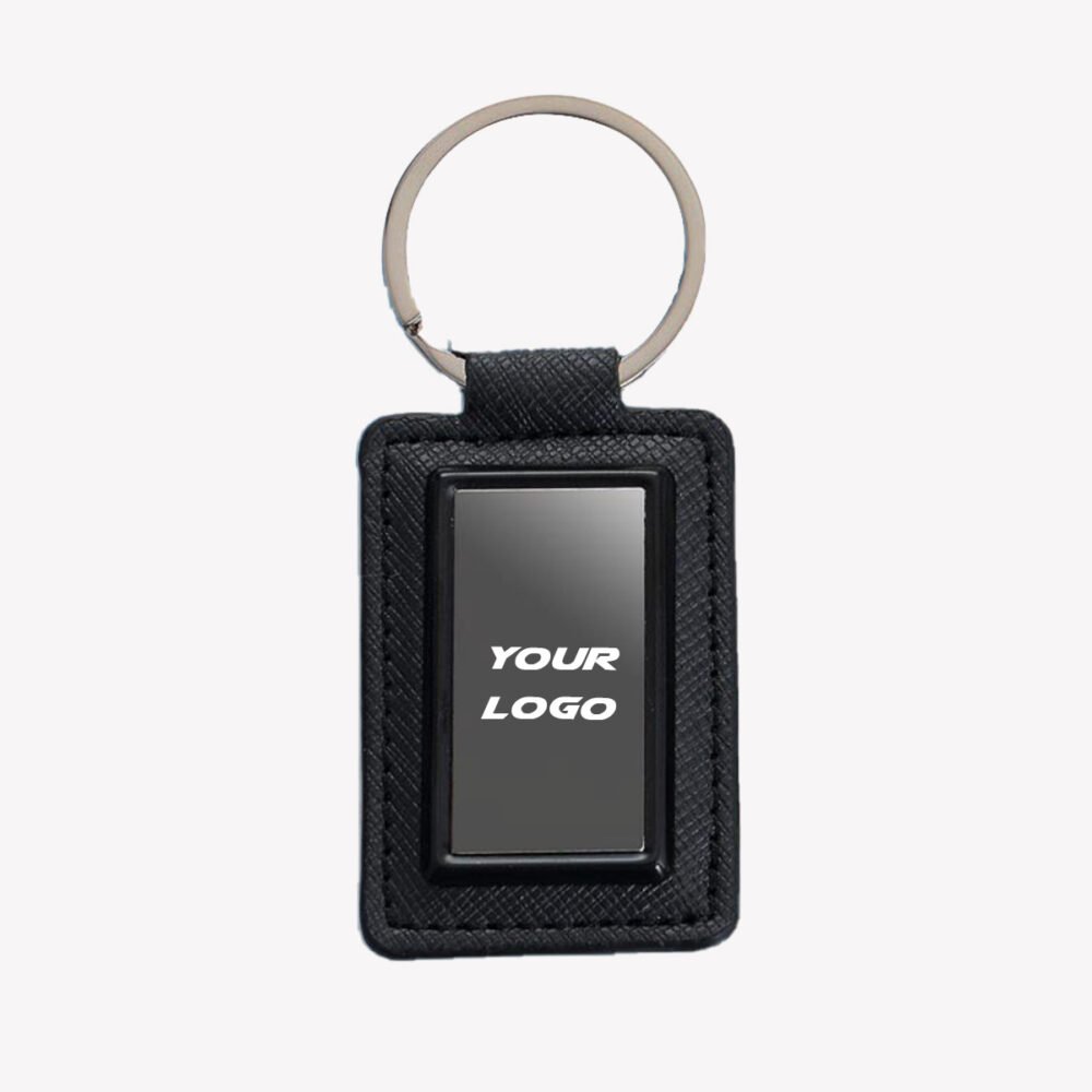 Rectangle Gunmetal Finish Keychain With PU Base