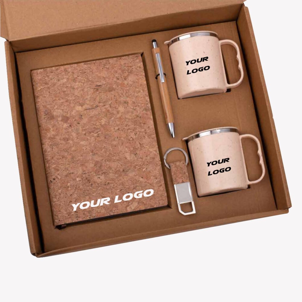 5 in 1 Eco Gift Set with Bamboo Notebook & Steel Mugs