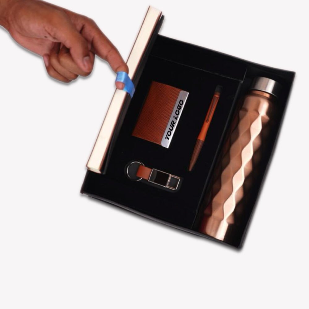 5 in 1 Gif Tan Gift Set with a5 Notebook and Prism Steel Bottle