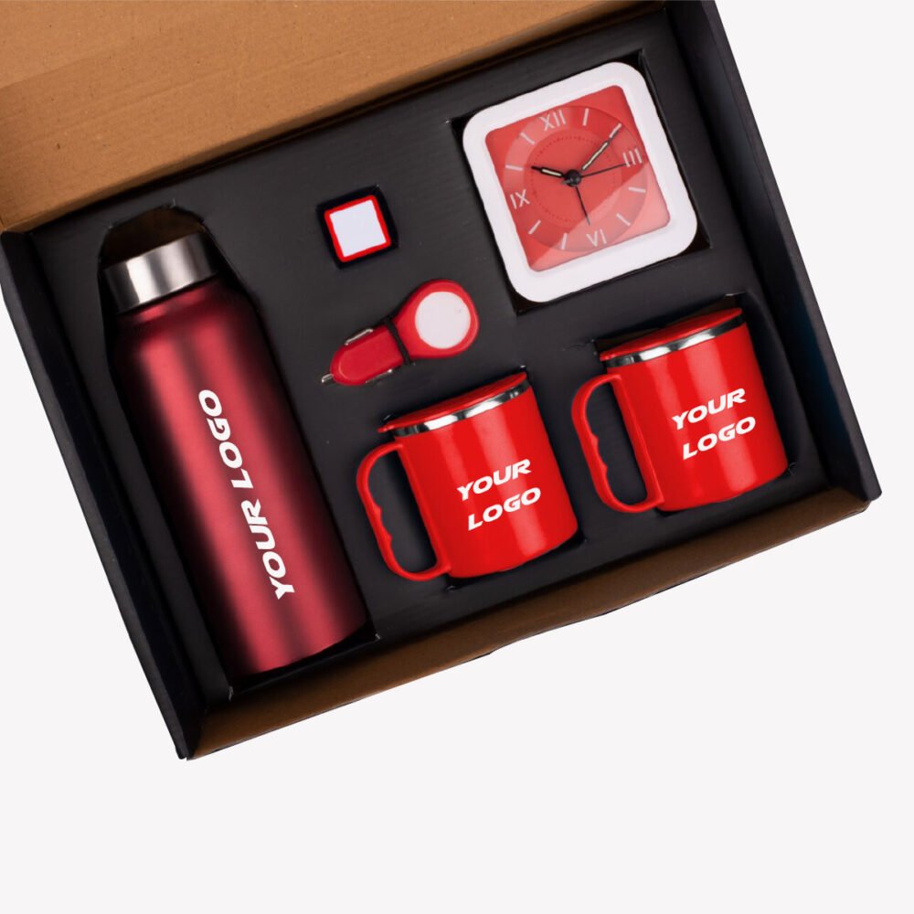 6 In 1 Gift Set with 750ml Steel Bottle & Mugs