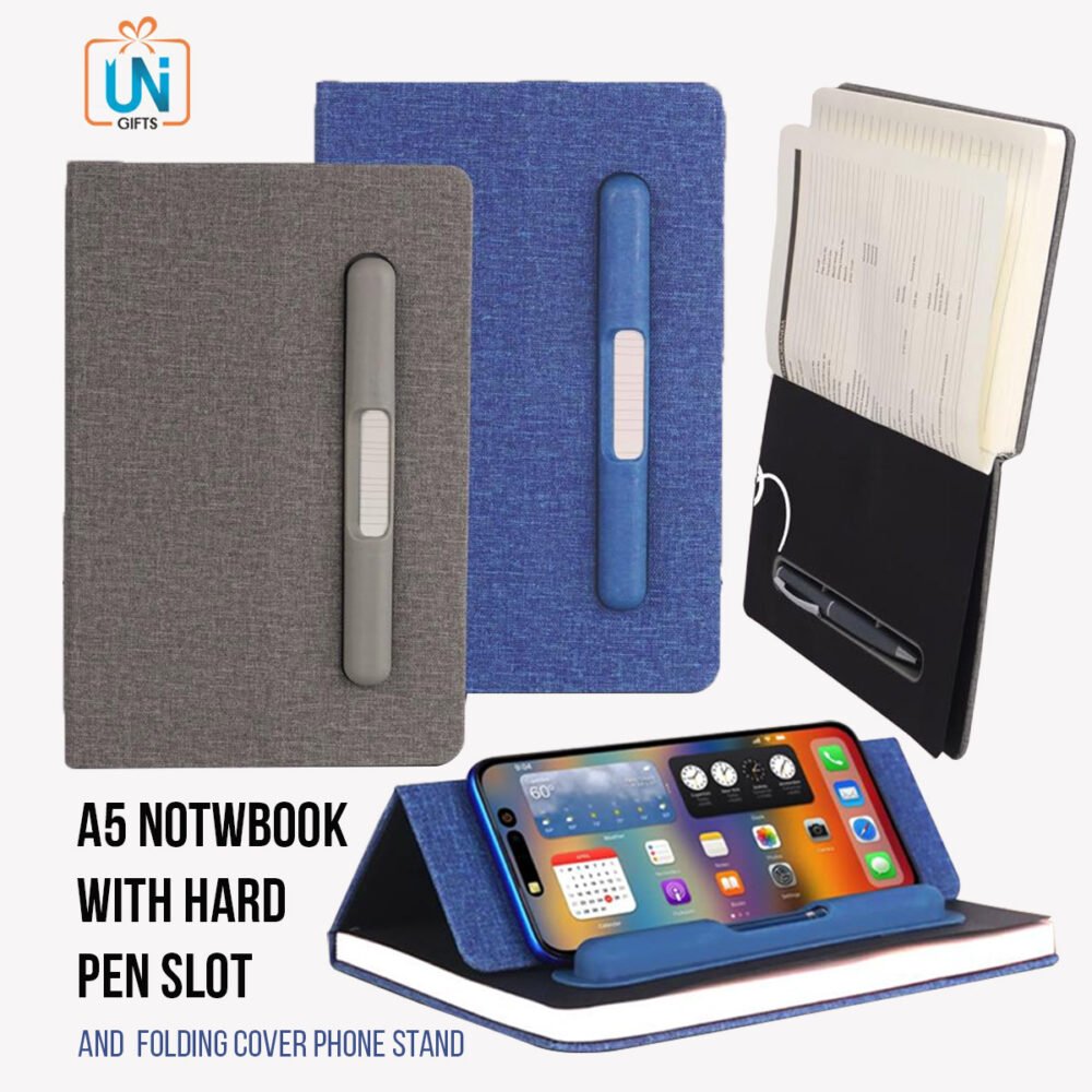 B170 – A5 Notebook with Hard pen slot and Folding cover Phone Stand