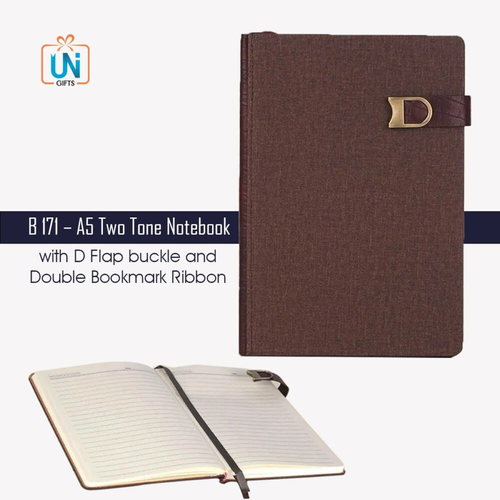 B171 – A5 Two Tone Notebook with D Flap buckle and Double Bookmark Ribbon