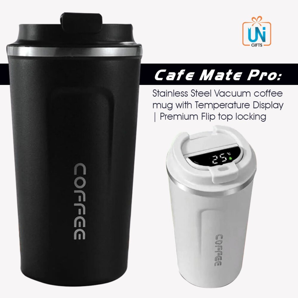 H278 – Cafe Mate Pro: Stainless Steel Vacuum coffee mug with Temperature Display | Premium Flip top locking cap | Capacity 510ml approx