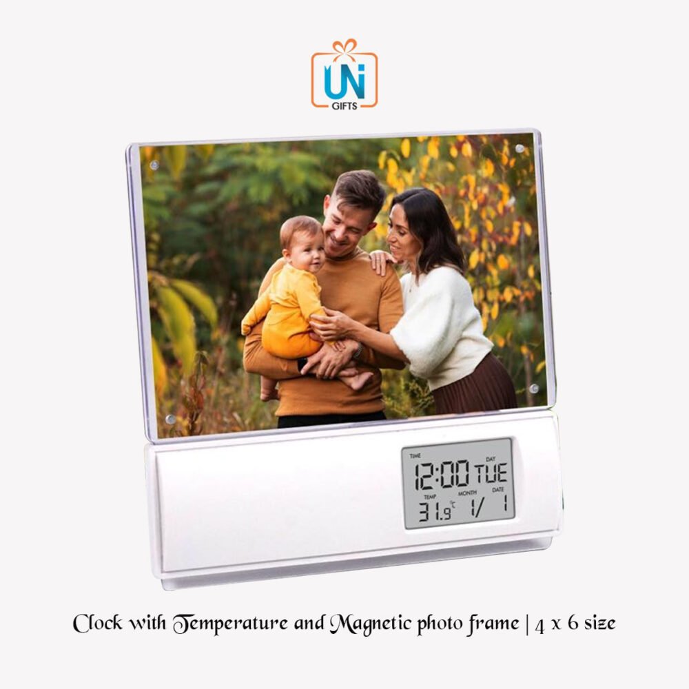 A142 – Clock with Temperature and Magnetic photo frame | 4 x 6 size