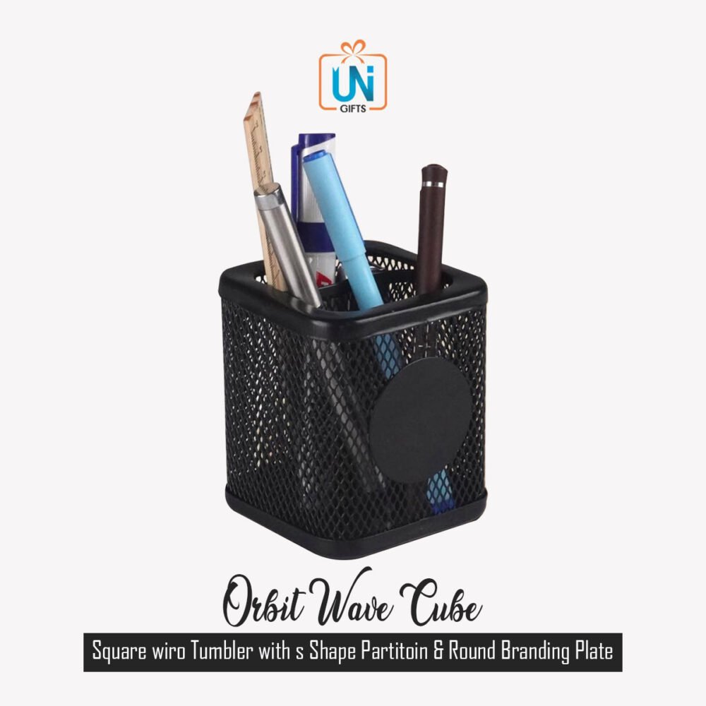 E377 – Orbit Wave Cube: Square Wiro tumbler with S shape partition & Round Branding Plate