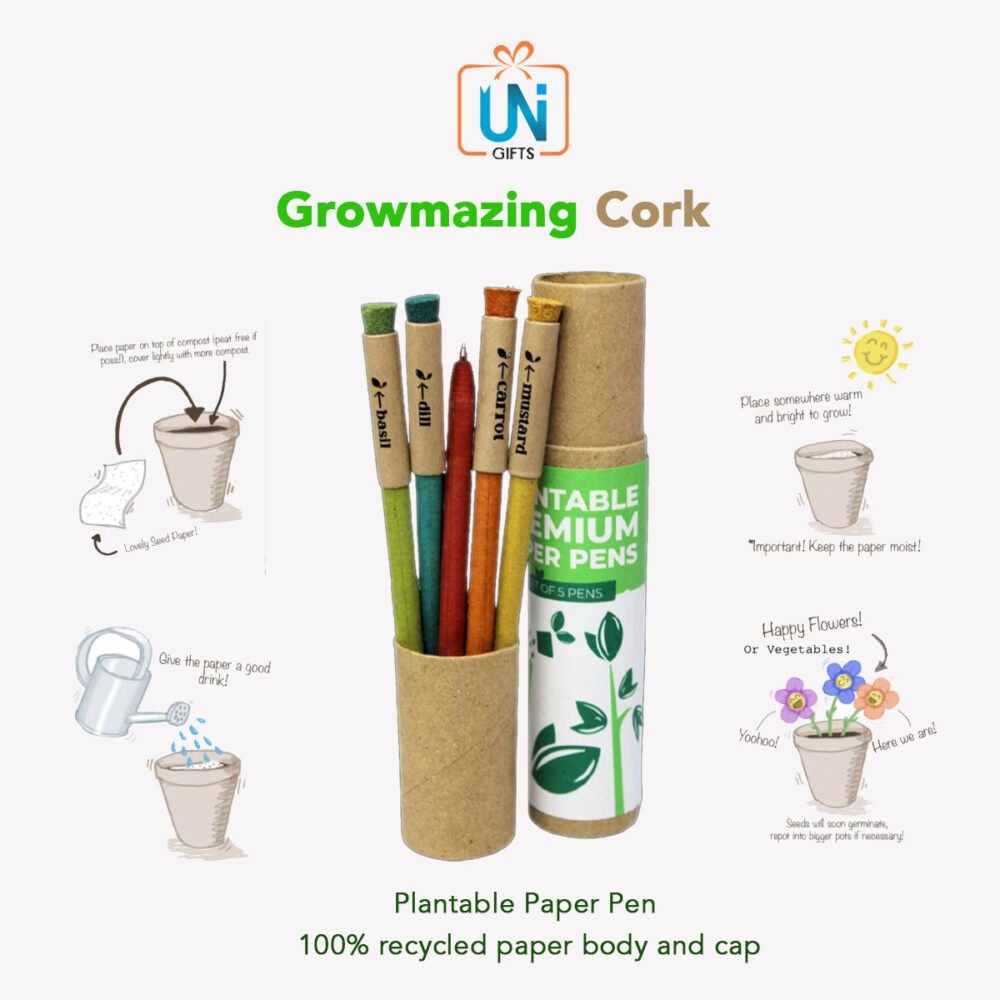 Grow Mazing Cork Plantable Paper Pen 100% recycled paper body and cap