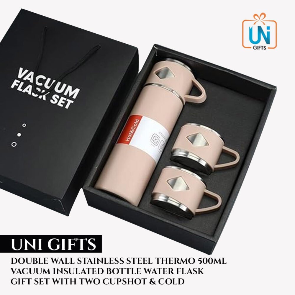Vacuum Insulated Bottle Water Flask Gift Set with Two Cups Hot & Cold