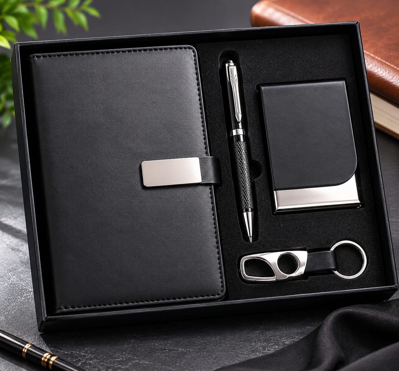 Premium Black Leatherette Corporate Gift Set