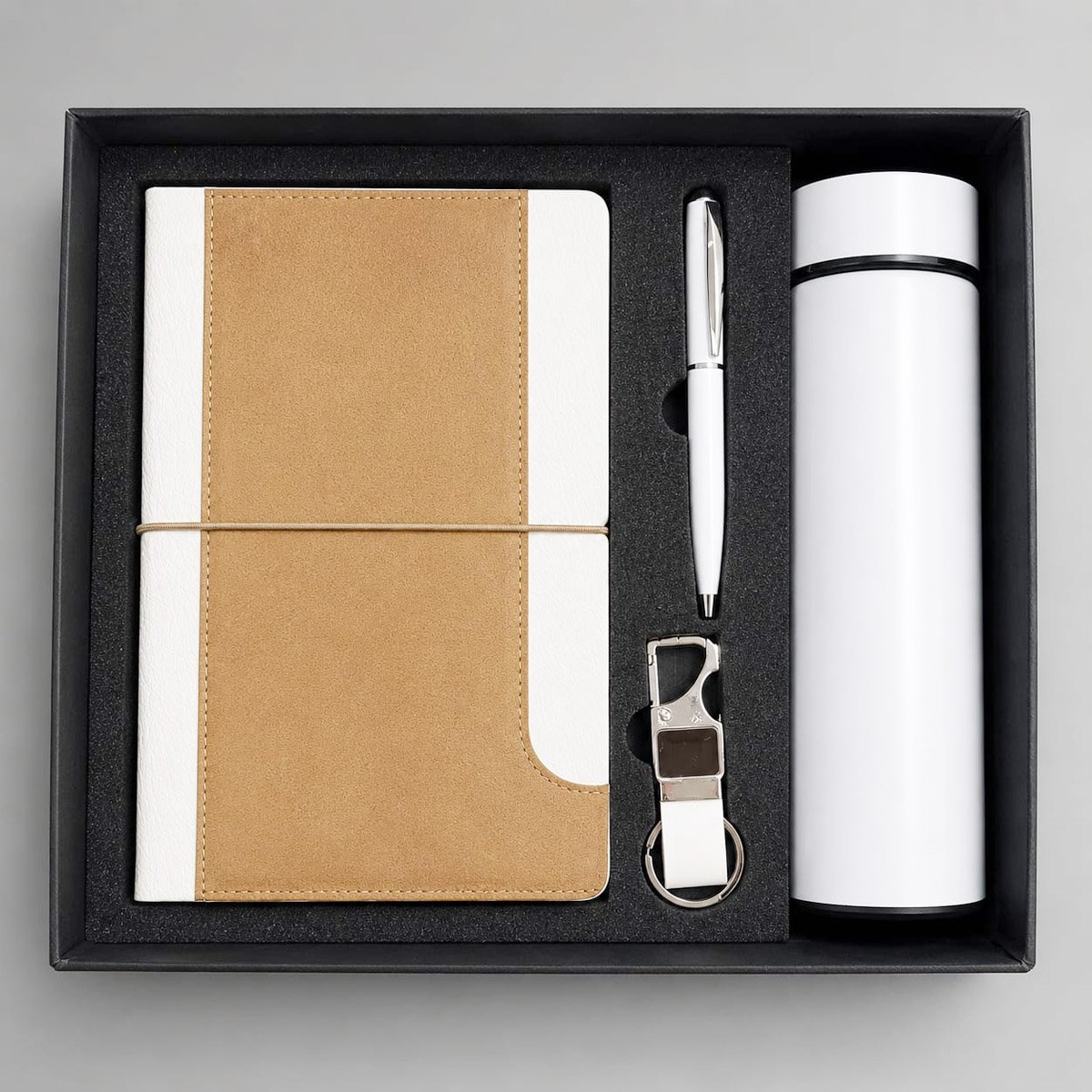 Elegant Premium Corporate Gift Set with Notebook, Bottle, Pen & Keychain