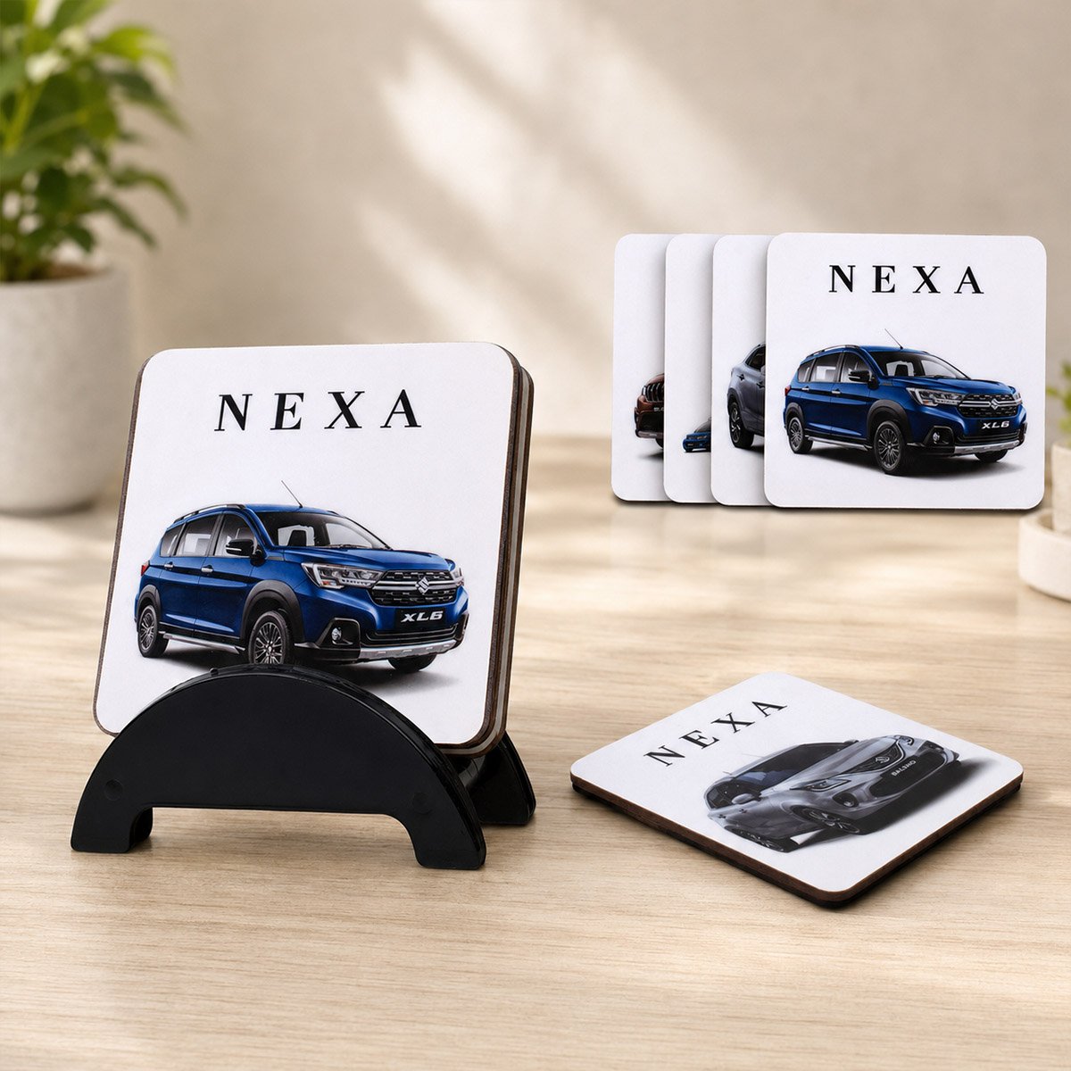 Brando Square: Set of 4 Square Wooden Coaster with Stand in High Gloss Finish