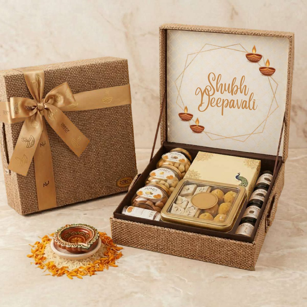 Customized Diwali Gift with Dry Fruits and Mithai