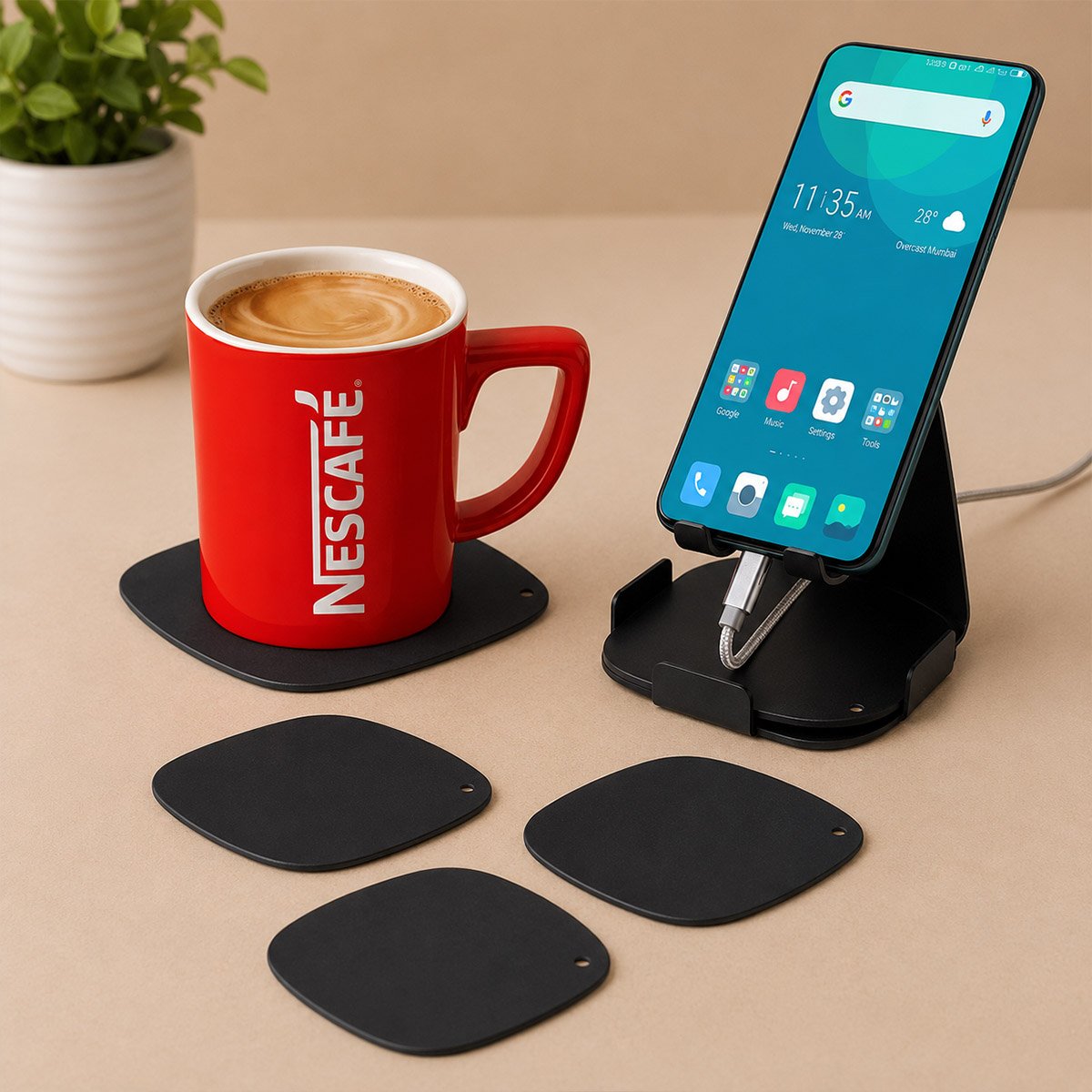 Metal Mobile Stand with 4 Coasters – Perfect for Office